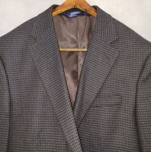 NEW 46R Stafford Tooth Check Wool Sport Coat Casual Blazer Jacket